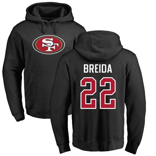 Men San Francisco 49ers Black Matt Breida Name and Number Logo #22 Pullover NFL Hoodie Sweatshirts->nfl t-shirts->Sports Accessory